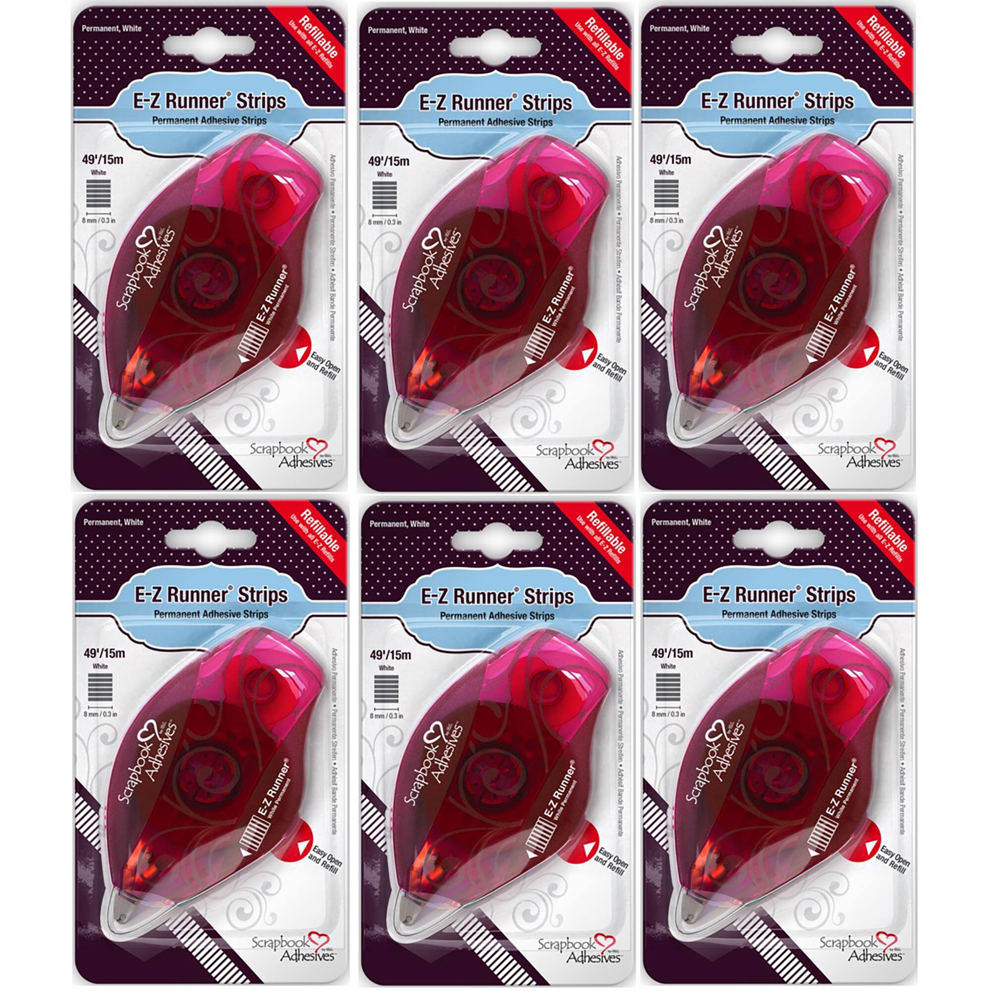 Scrapbook Adhesives by 3L® E-Z Runner® Permanent Strips Refillable Dispensers, 6ct.